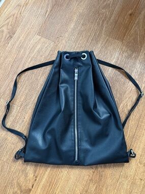 Black Drawstring Vegan Leather Backpack
